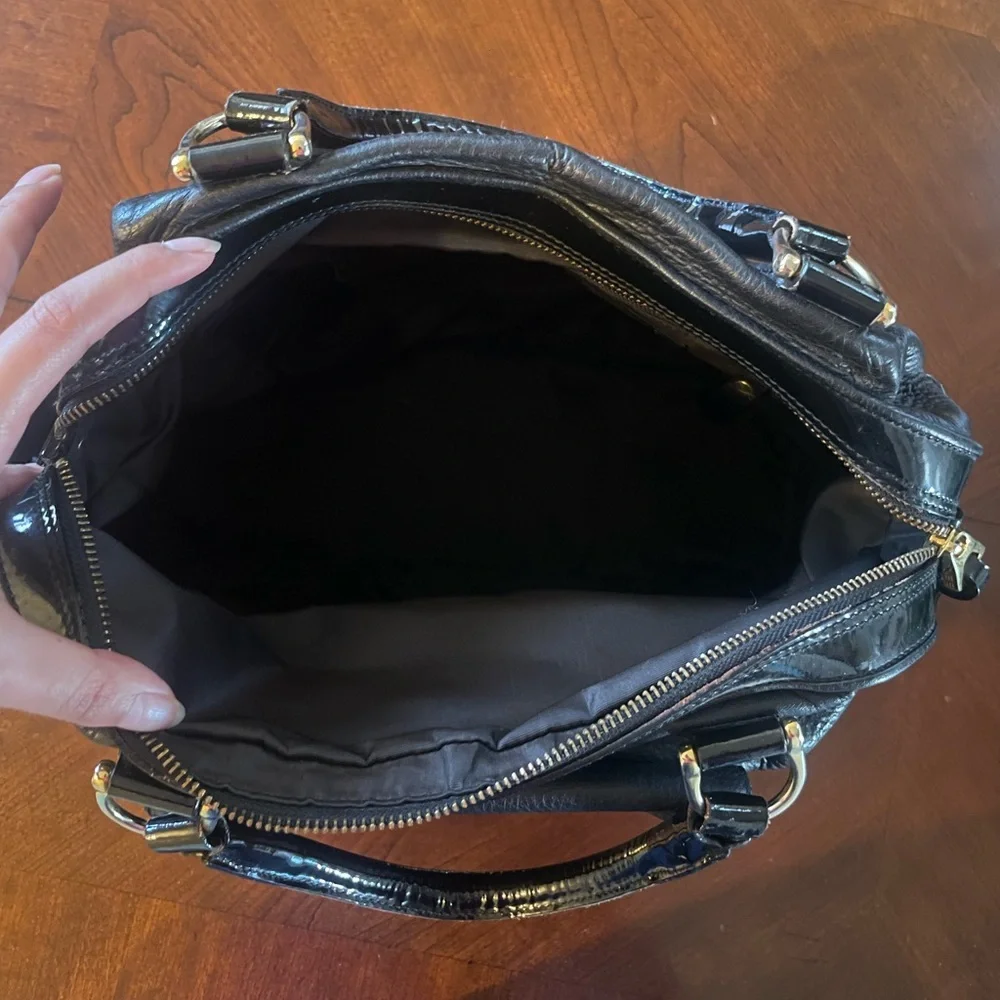 Barbara Bui Leather Satchel w/ Patent Trim | Structured Edge - Picture 5 of 9